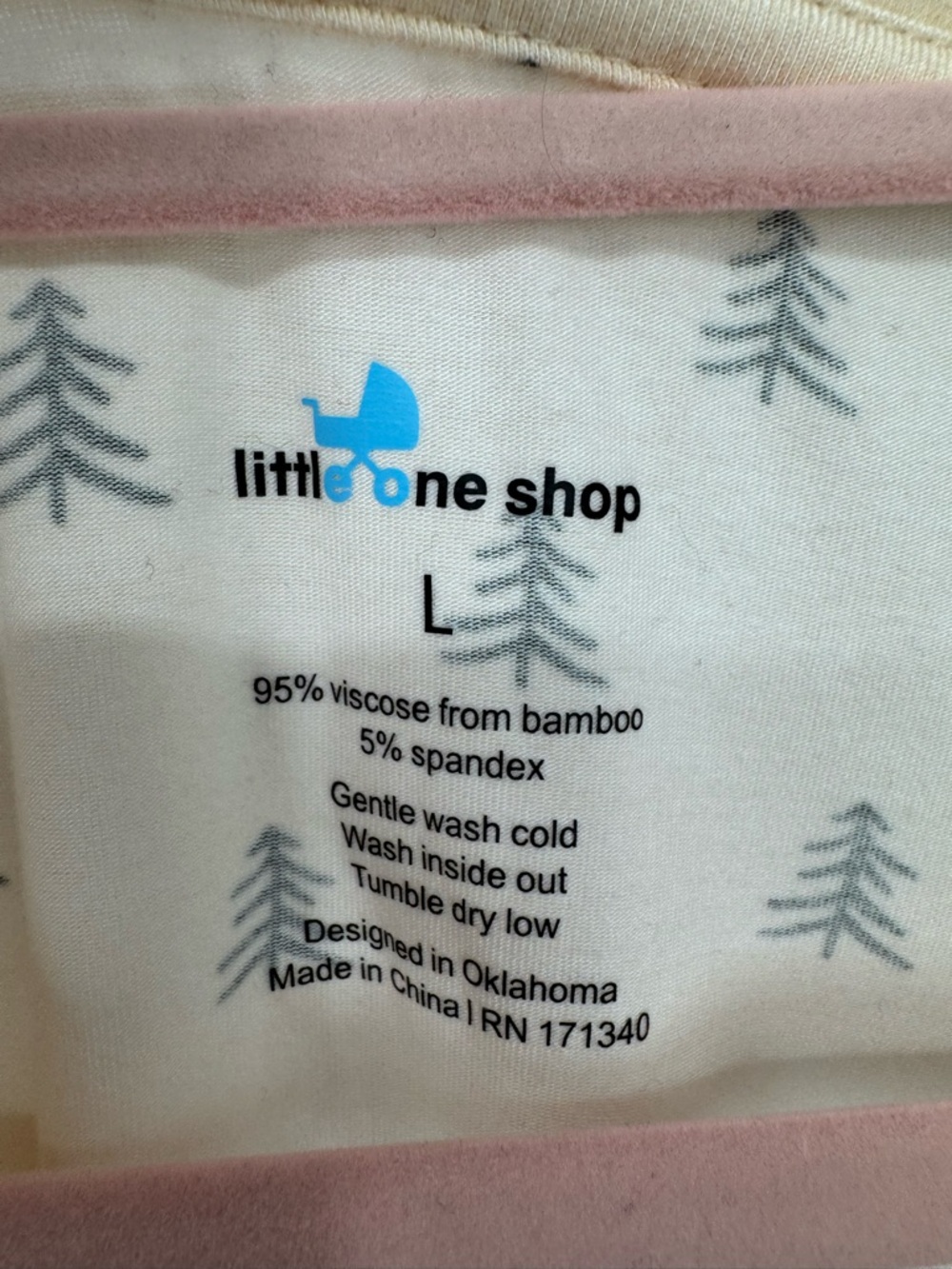 Little One Shop Cream Button-Up Bamboo Pajama Top with Tree Print Size Large - Picture 4 of 4